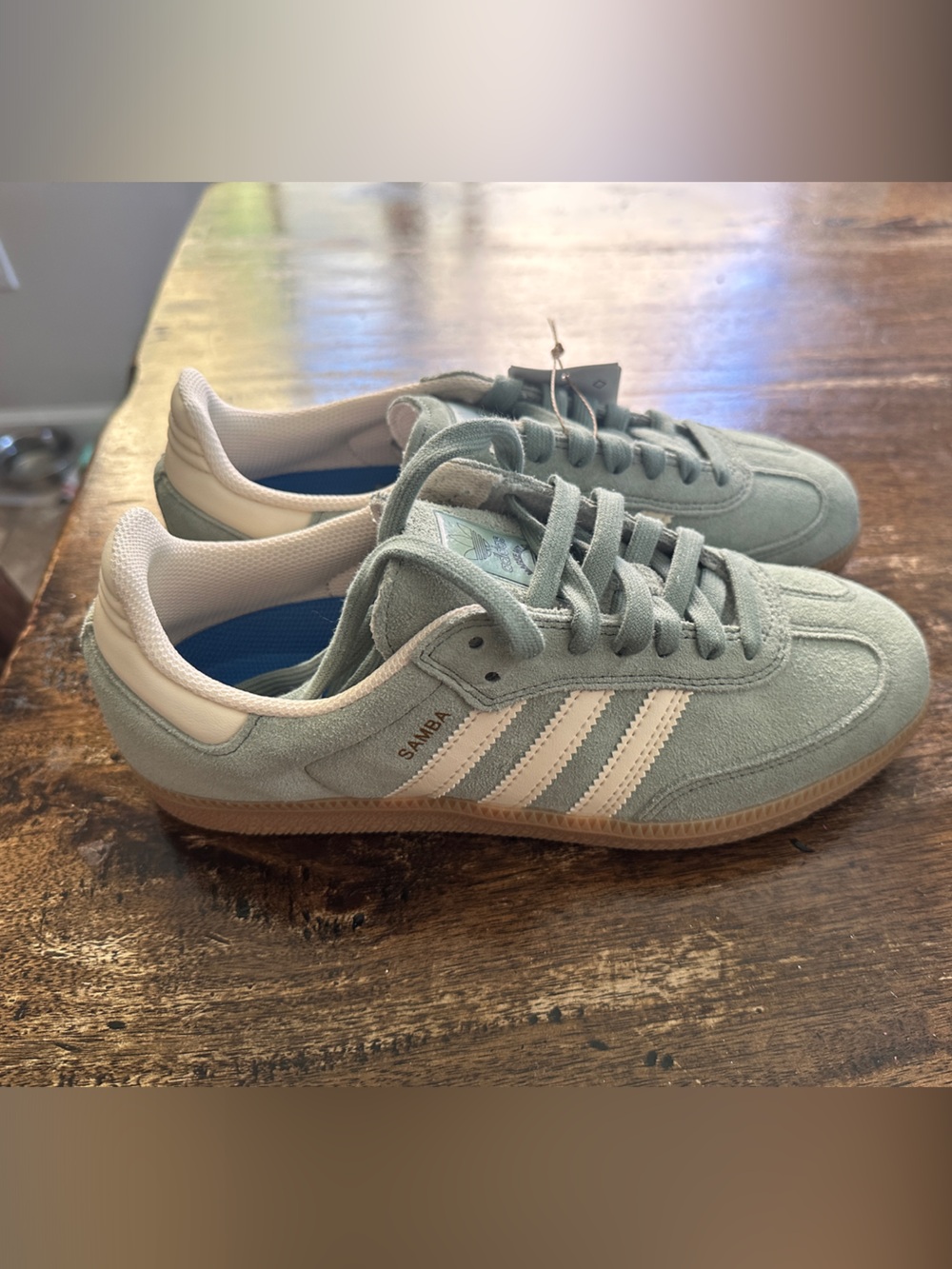 adidas Samba Suede Sneakers in Light Green and White